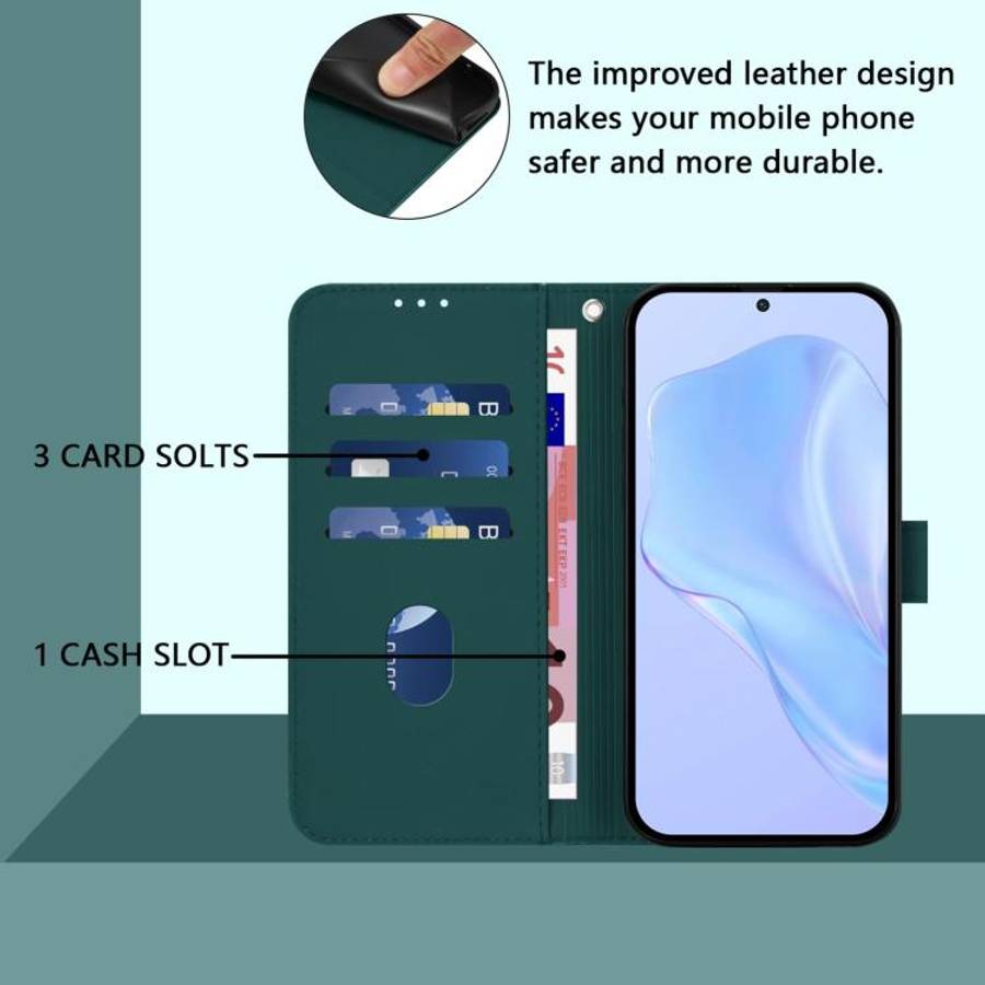 For Blackview Wave 7C Skin Feel Solid Color Leather Phone Case with Lanyard(Dark Green)