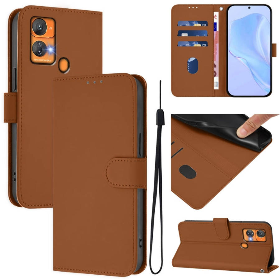 For Oukitel C33 Skin Feel Solid Color Leather Phone Case with Lanyard(Brown)
