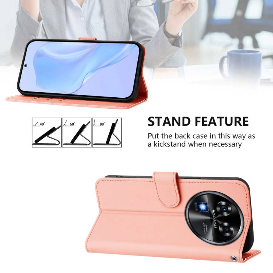 For Oukitel C37 Skin Feel Solid Color Leather Phone Case with Lanyard(Pink)
