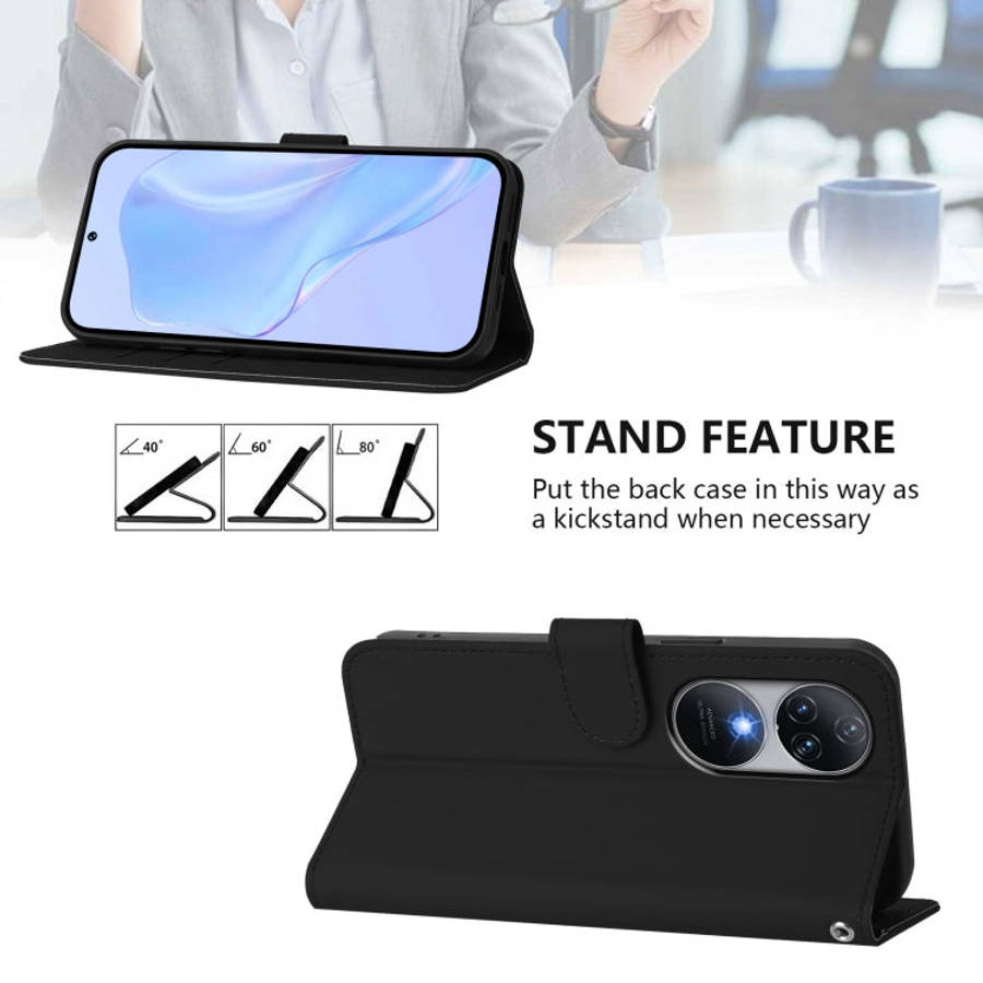 For Oukitel C38 Skin Feel Solid Color Leather Phone Case with Lanyard(Black)