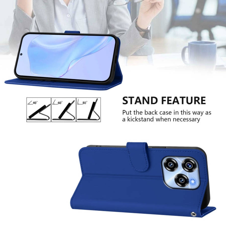 For Oukitel C50 Skin Feel Solid Color Leather Phone Case with Lanyard(Dark Blue)