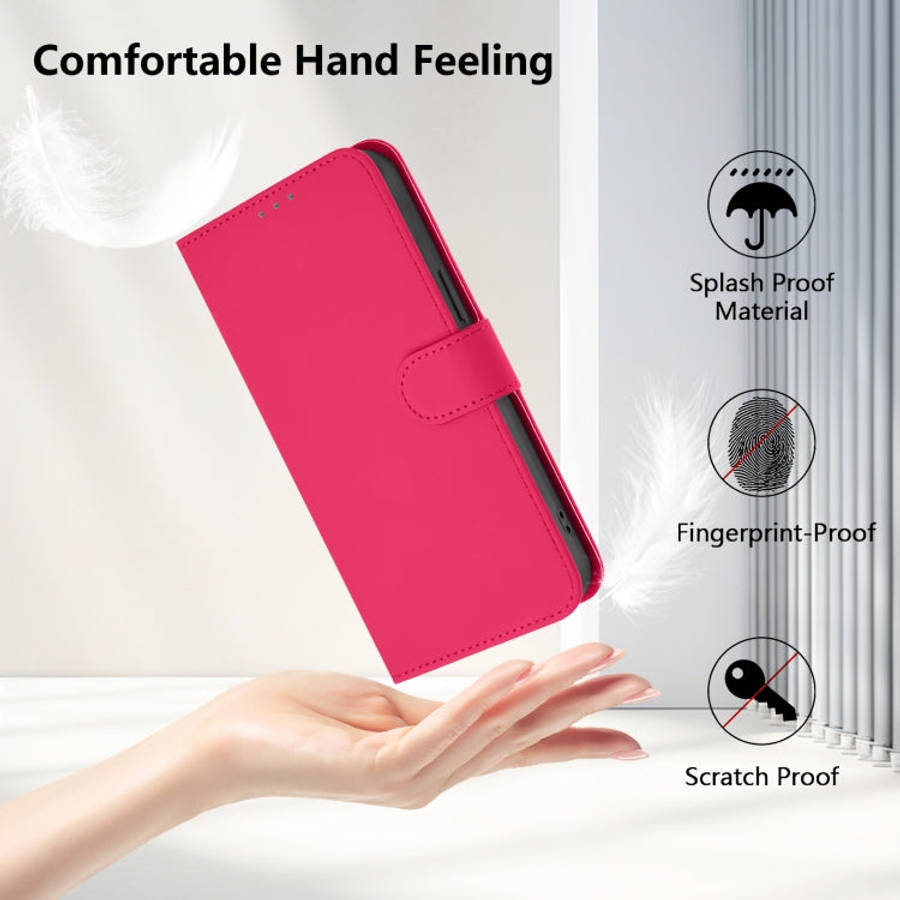 For Oukitel C51 Skin Feel Solid Color Leather Phone Case with Lanyard(Rose Red)