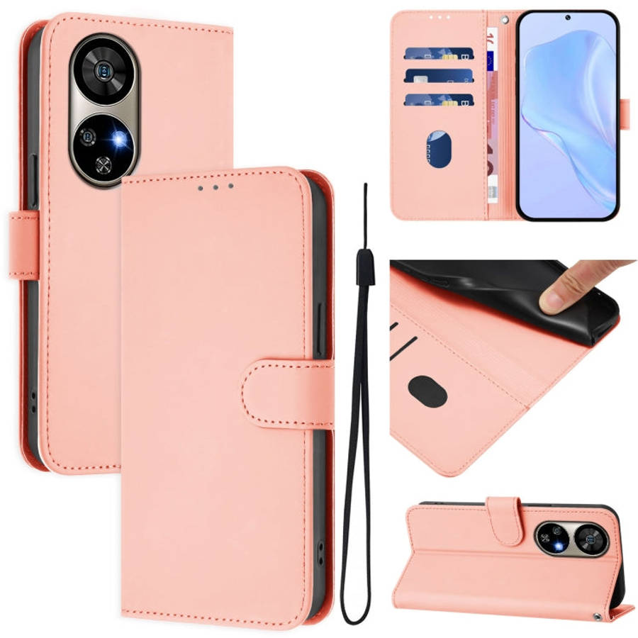 For Ulefone Note 17 Pro Skin Feel Solid Color Leather Phone Case with Lanyard(Pink)