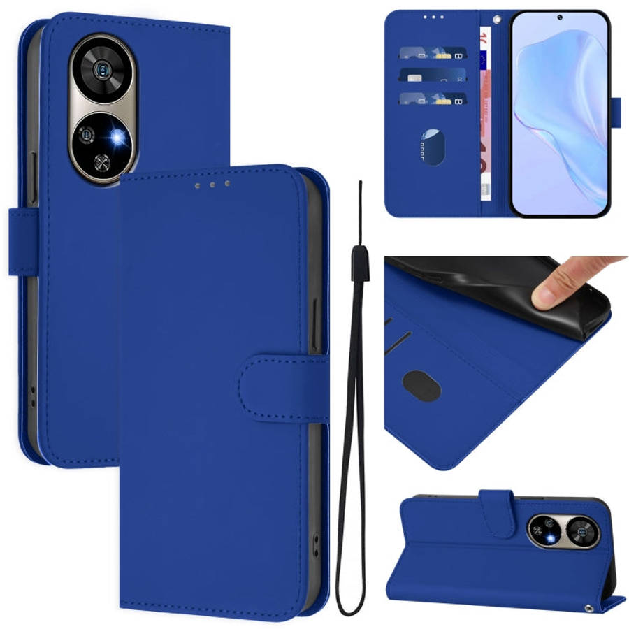 For Ulefone Note 17 Pro Skin Feel Solid Color Leather Phone Case with Lanyard(Dark Blue)