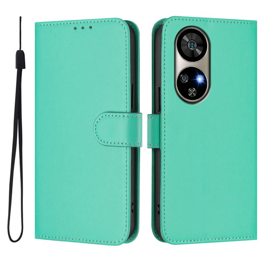 For Ulefone Note 17 Pro Skin Feel Solid Color Leather Phone Case with Lanyard(Green)