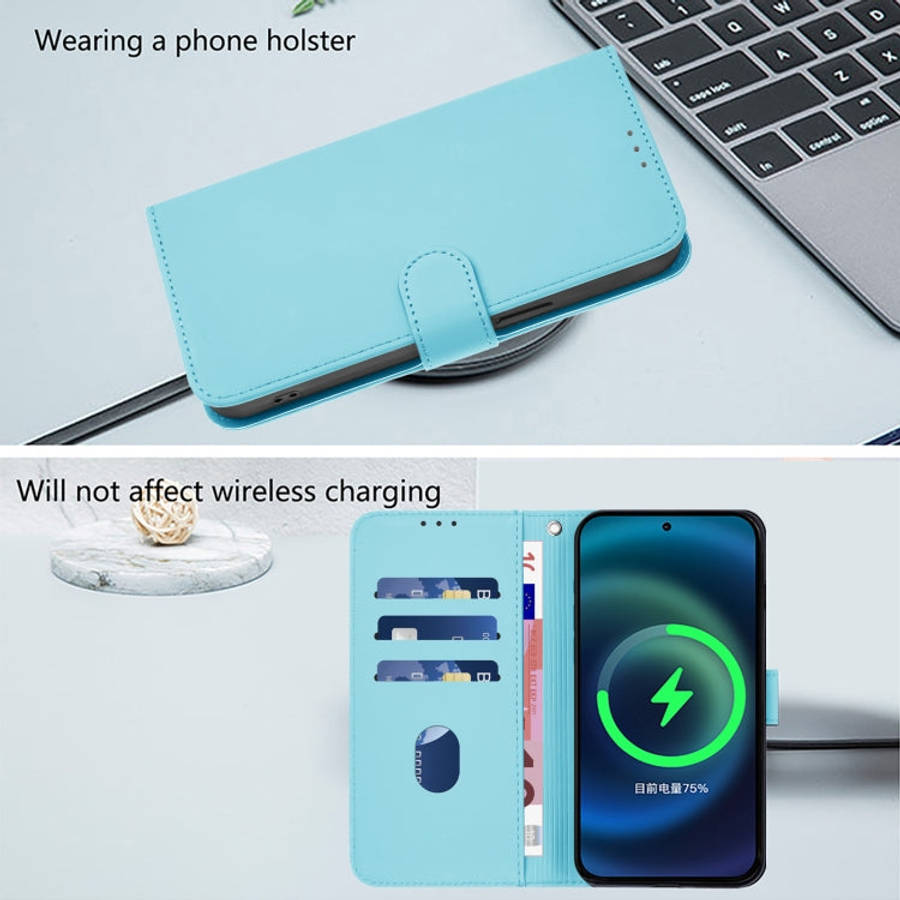 For Ulefone Note 17 Pro Skin Feel Solid Color Leather Phone Case with Lanyard(Sky Blue)