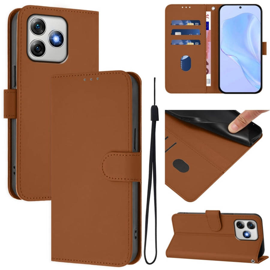 For Ulefone Note 18 Ultra Skin Feel Solid Color Leather Phone Case with Lanyard(Brown)