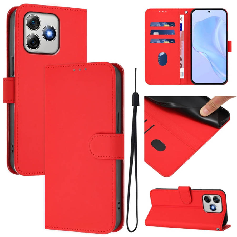For Ulefone Note 18 Ultra Skin Feel Solid Color Leather Phone Case with Lanyard(Red)