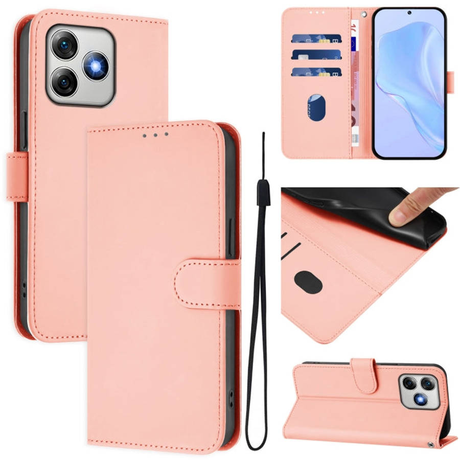 For Ulefone Note 18 Ultra Skin Feel Solid Color Leather Phone Case with Lanyard(Pink)