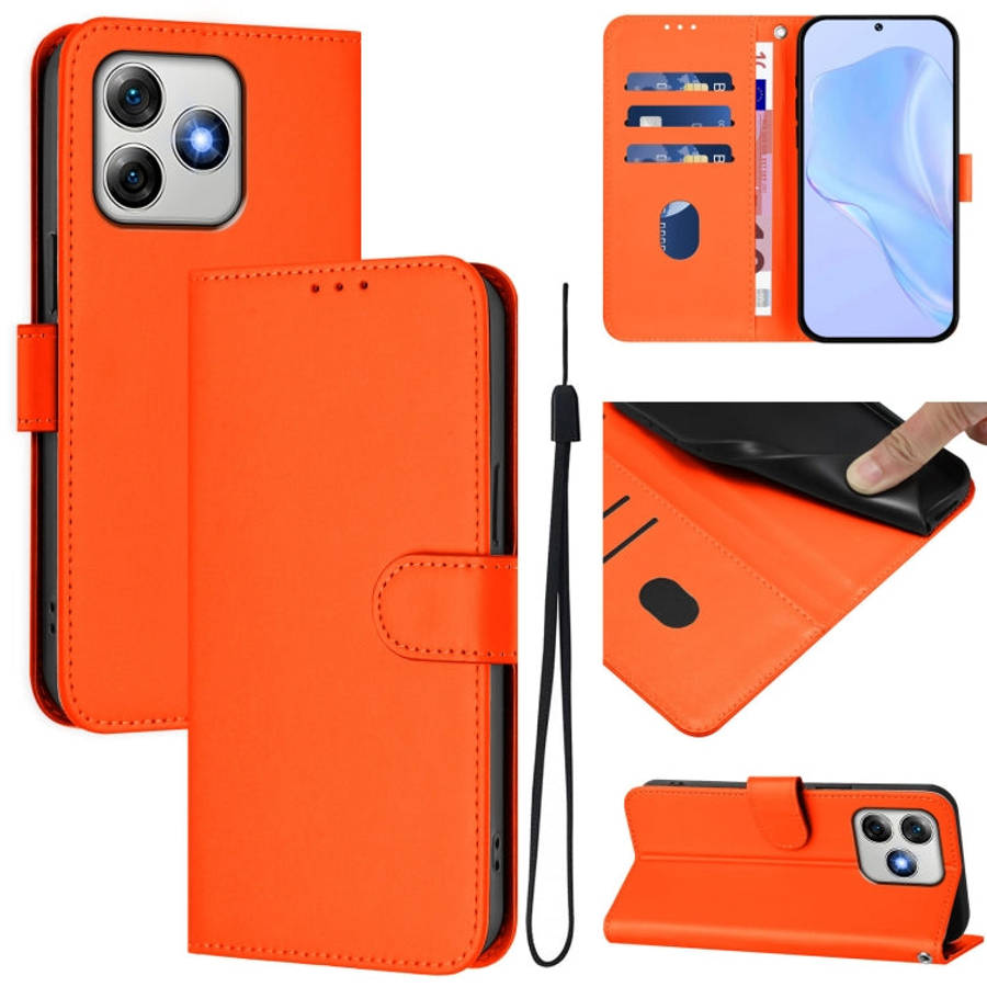 For Ulefone Note 18 Ultra Skin Feel Solid Color Leather Phone Case with Lanyard(Orange)