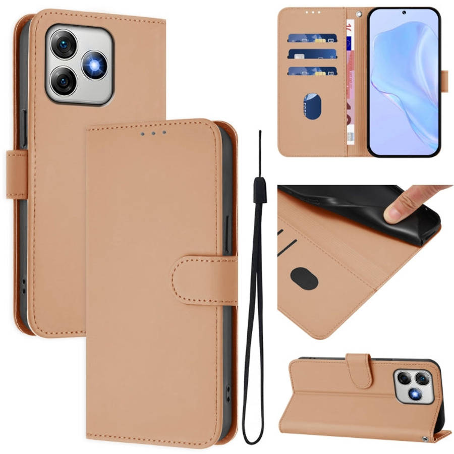 For Ulefone Note 18 Ultra Skin Feel Solid Color Leather Phone Case with Lanyard(Nude)