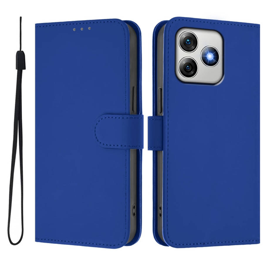 For Ulefone Note 18 Ultra Skin Feel Solid Color Leather Phone Case with Lanyard(Dark Blue)