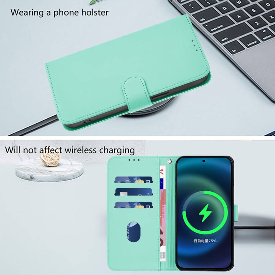 For Ulefone Note 18 Ultra Skin Feel Solid Color Leather Phone Case with Lanyard(Mint Green)