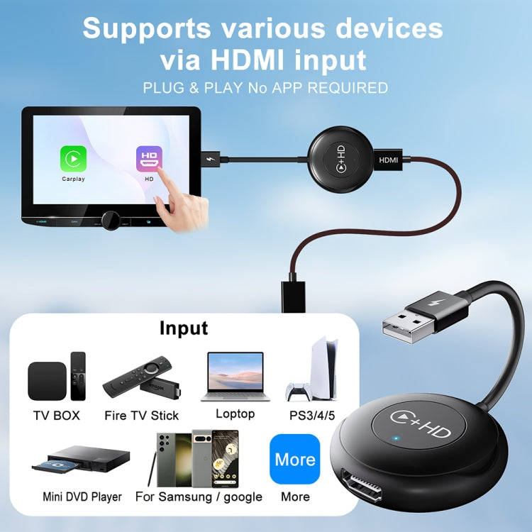 USB and HDMI Wired to Wireless CarPlay Auto Adapter, Specification:Round(Carbon Fiber)