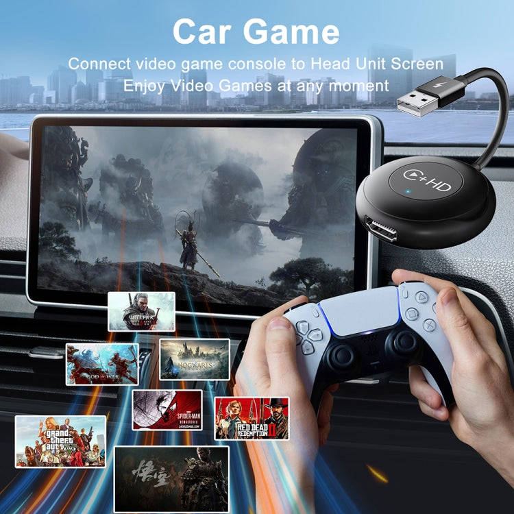 USB and HDMI Wired to Wireless CarPlay Auto Adapter, Specification:Round(Black)