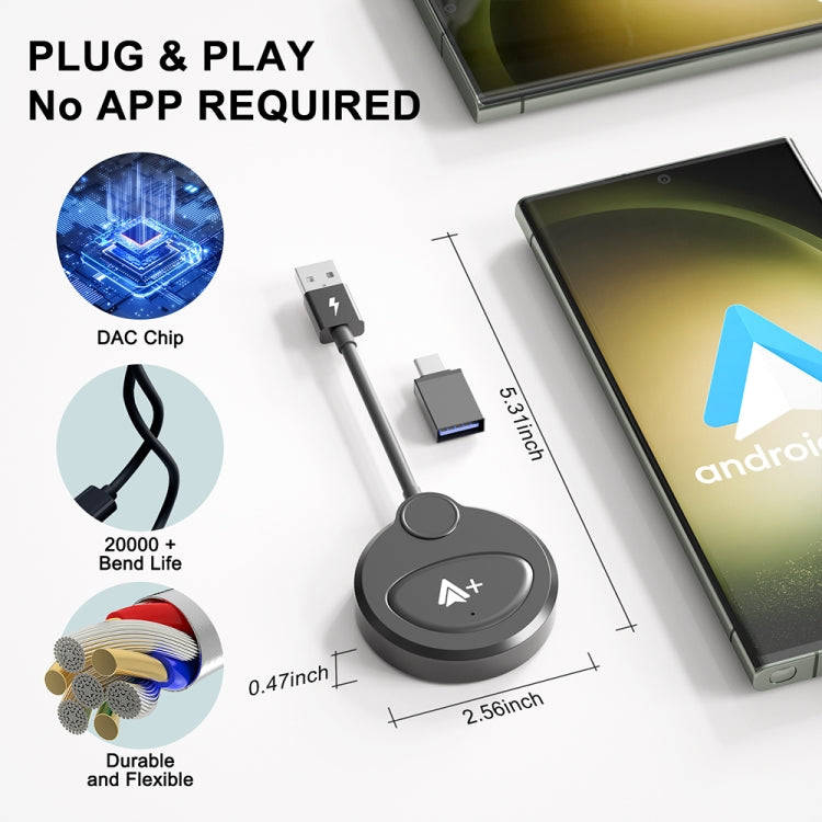 USB Interface Wired to Wireless CarPlay Auto Adapter for Android, Specification:Round(Carbon Fiber)