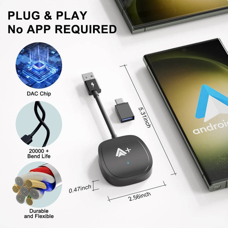 USB Interface Wired to Wireless CarPlay Auto Adapter for Android, Specification:Square(Black)