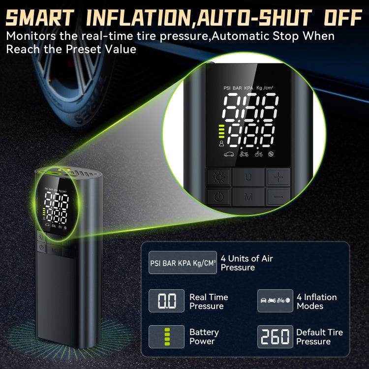 T8 Car Digital Display Portable Smart Electric Wireless Air Pump(Black)