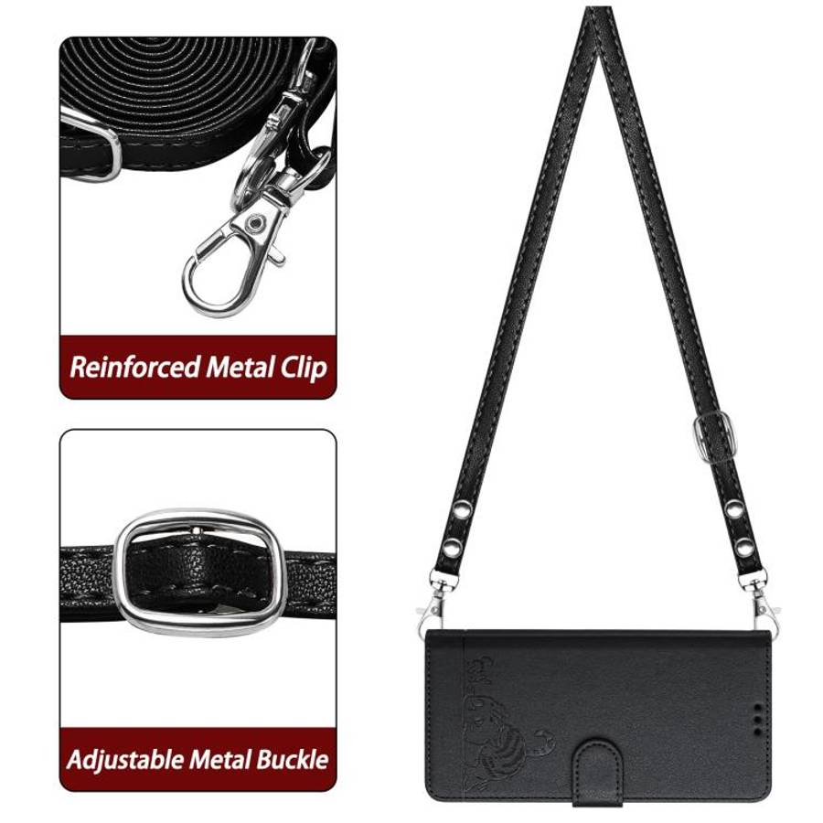 For Doogee N60 Pro Cat Rat Embossed Pattern RFID Leather Phone Case with Lanyard(Black)