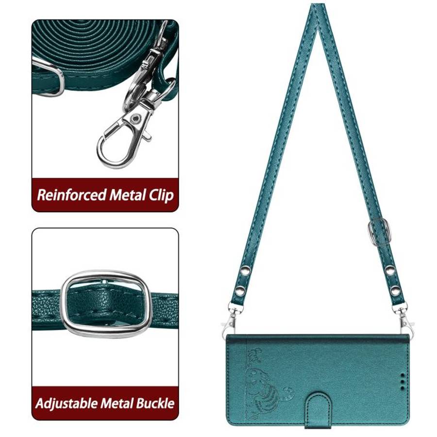 For Doogee N60 Pro Cat Rat Embossed Pattern RFID Leather Phone Case with Lanyard(Peacock Green)