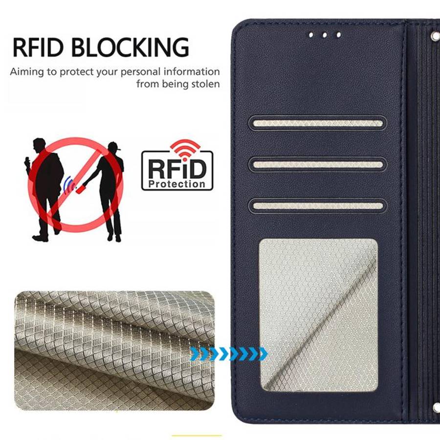 For Doogee N60 Pro Cat Rat Embossed Pattern RFID Leather Phone Case with Lanyard(Blue)