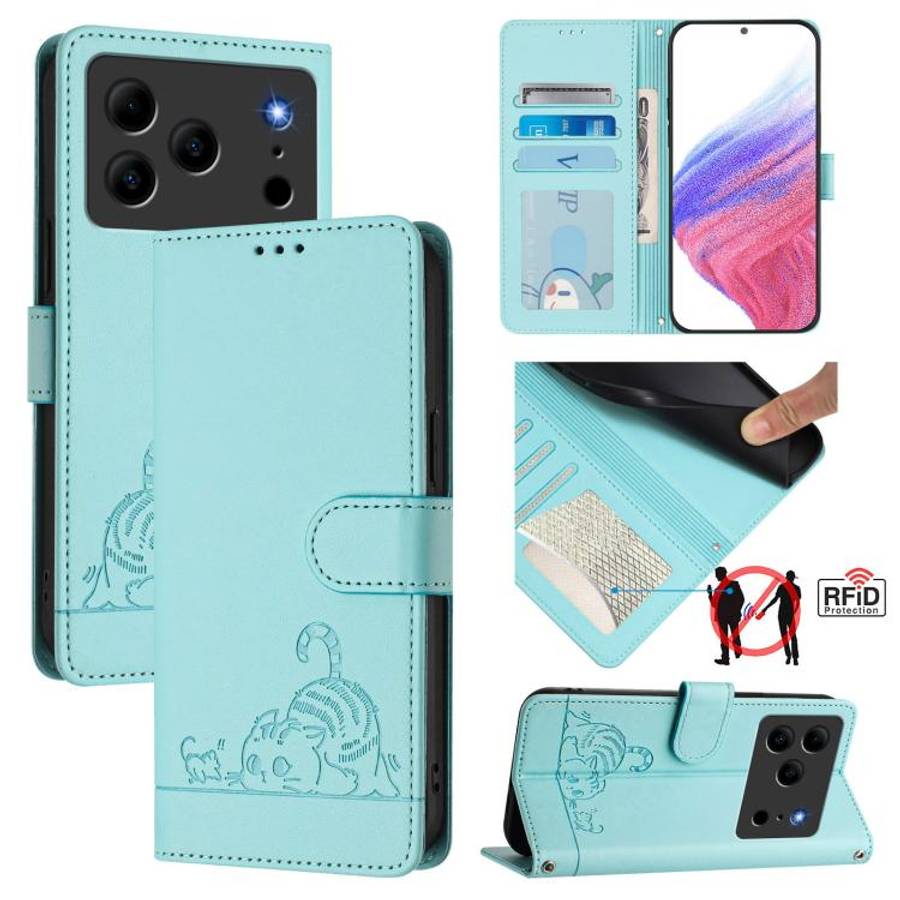 For Doogee Note 56 / Note 56 Pro Cat Rat Embossed Pattern RFID Leather Phone Case with Lanyard(Mi...