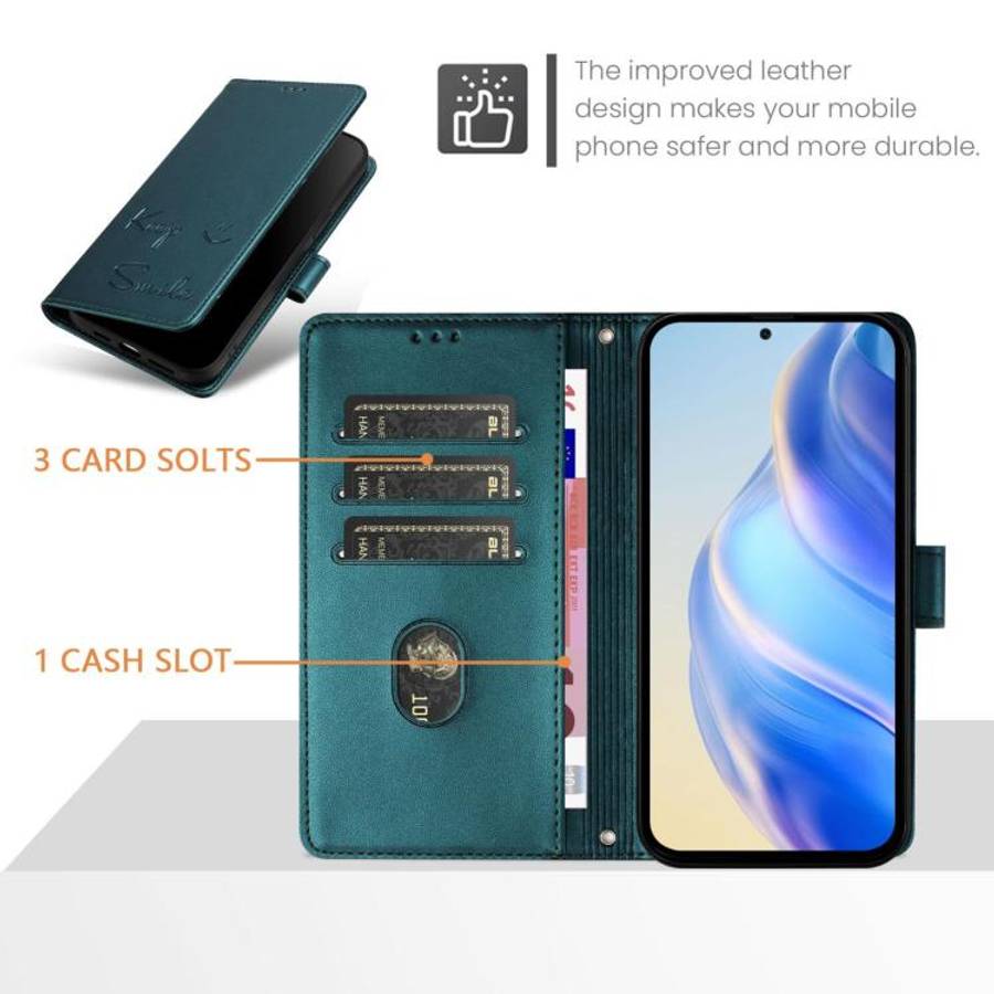 For Doogee Note 59 / Note 59 Pro Smile Embossing RFID Leather Phone Case(Peacock Green)