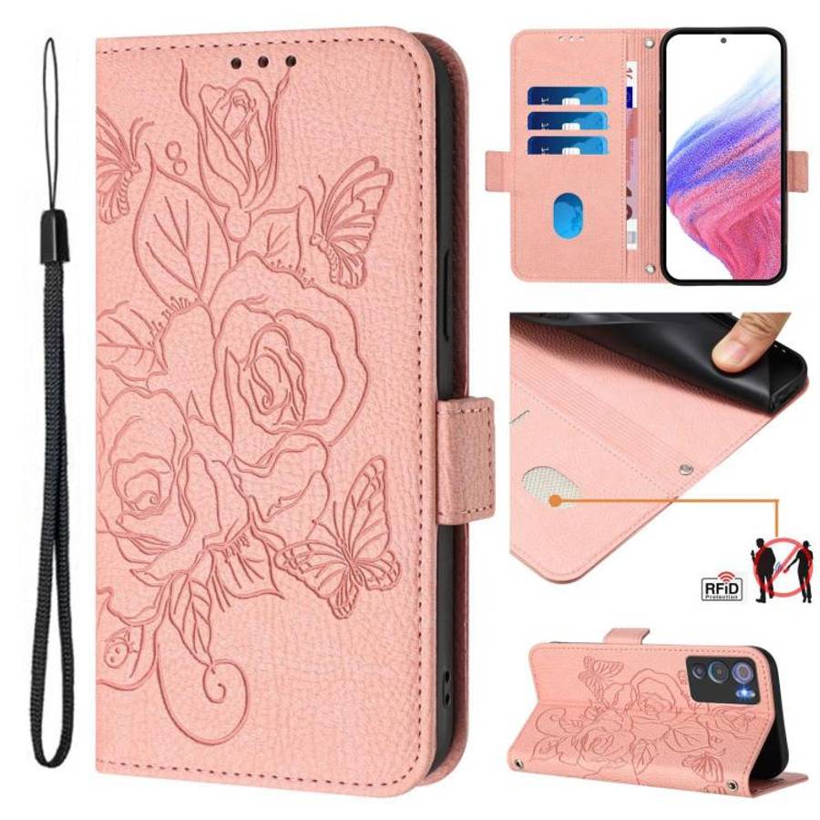 For Doogee N60 Pro Embossed Rose RFID Anti-theft Leather Phone Case(Pink)
