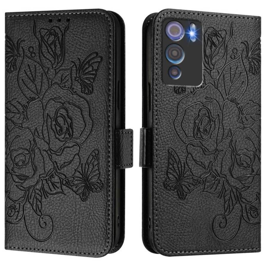 For Doogee N60 Pro Embossed Rose RFID Anti-theft Leather Phone Case(Black)