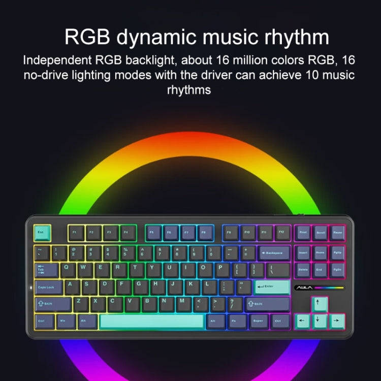 AULA F87 87 Keys Wired/2.4G/Bluetooth Three Model Customized RGB Mechanical Keyboard(Thunder Black)