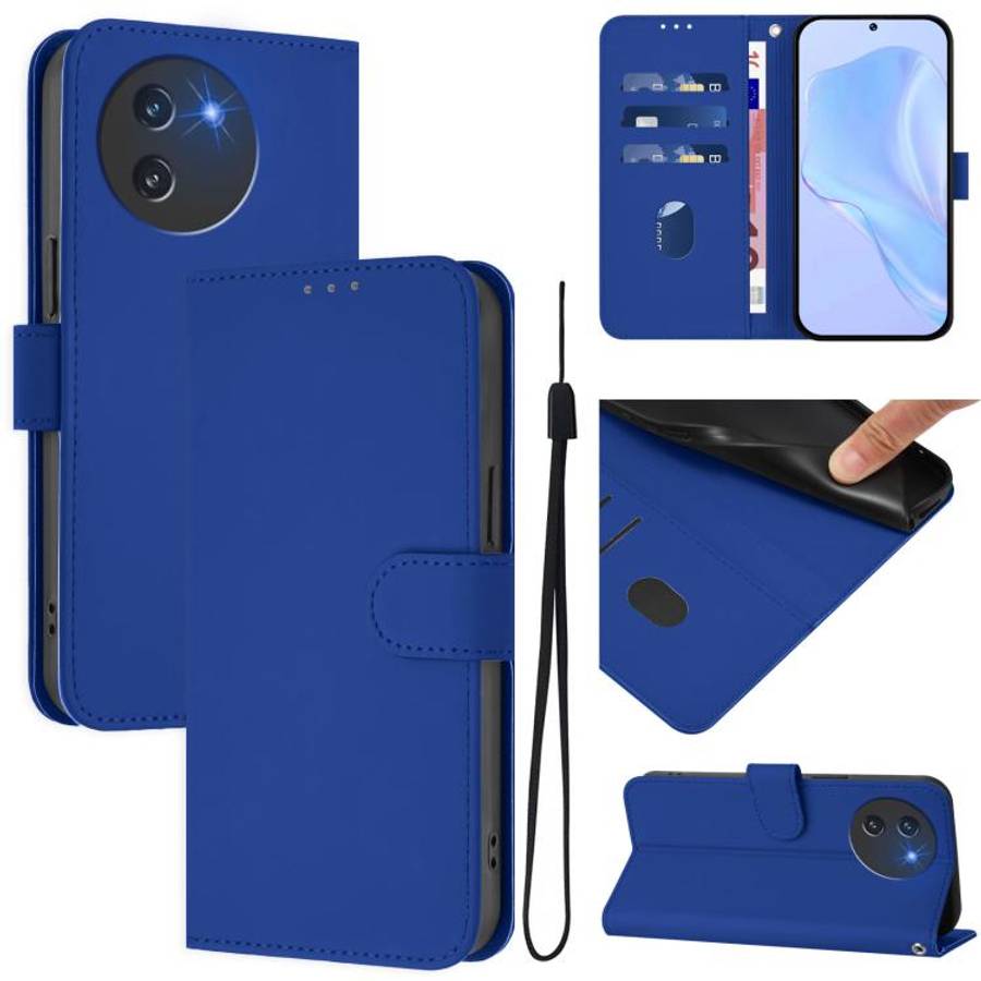 For Doogee Note 59 / Note 59 Pro Skin Feel Solid Color Leather Phone Case with Lanyard(Dark Blue)
