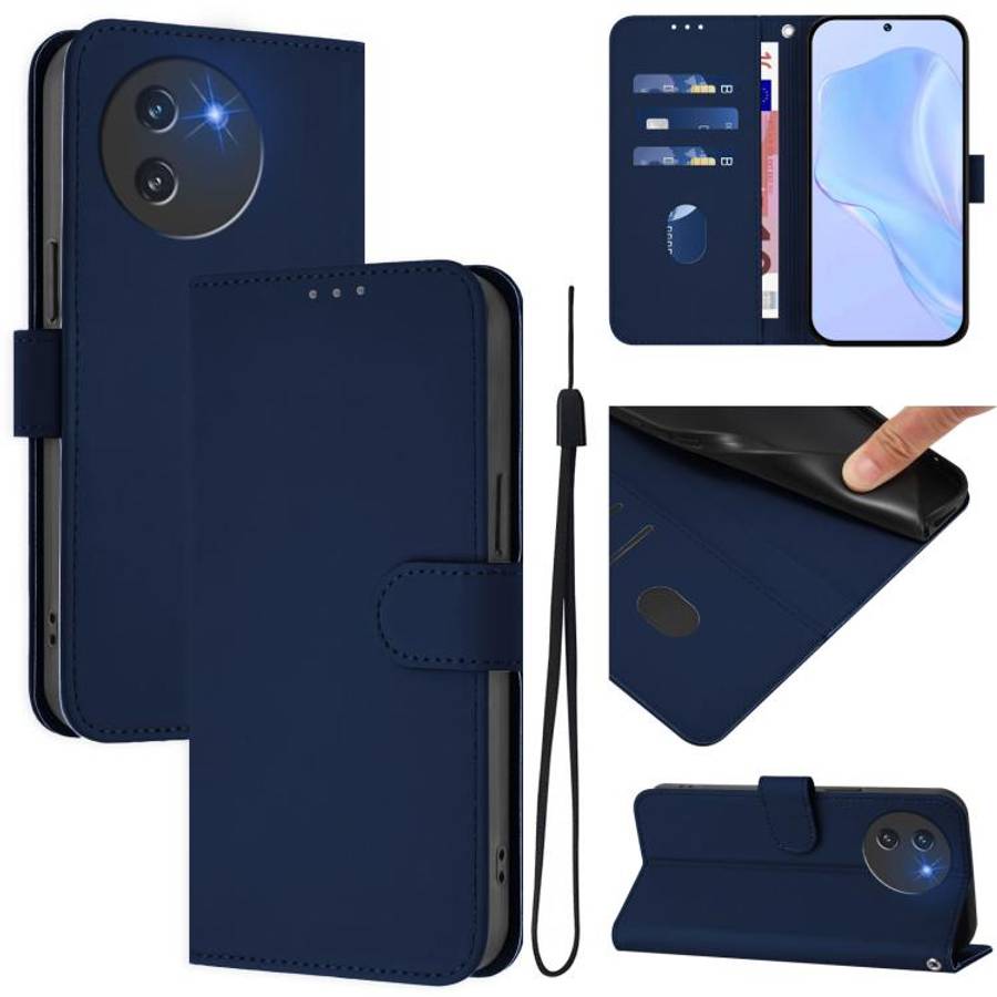 For Doogee Note 59 / Note 59 Pro Skin Feel Solid Color Leather Phone Case with Lanyard(Navy Blue)