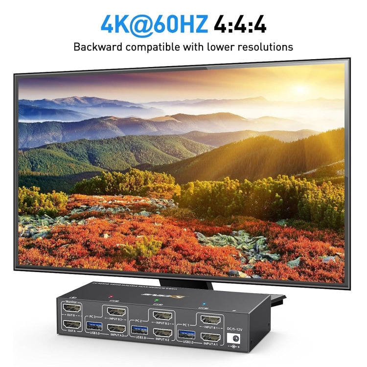KC-KVM302AS 4K 60Hz USB3.0 / HDMI Dual Monitors KVM Switch, US Plug