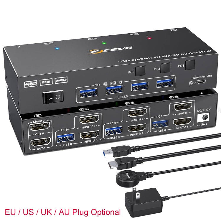KC-KVM302AS 4K 60Hz USB3.0 / HDMI Dual Monitors KVM Switch, US Plug