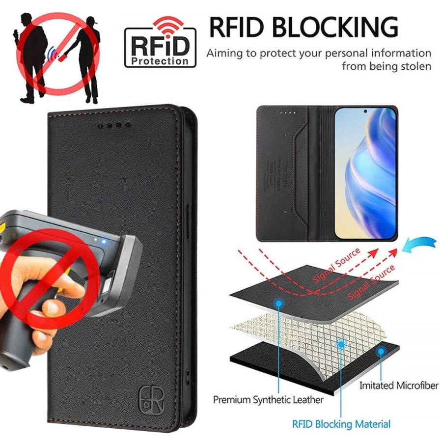 For Oukitel C57 / C57S / C57 Pro RC01 Dual-Folded Magnetic Suction RFID Leather Phone Case(Black)