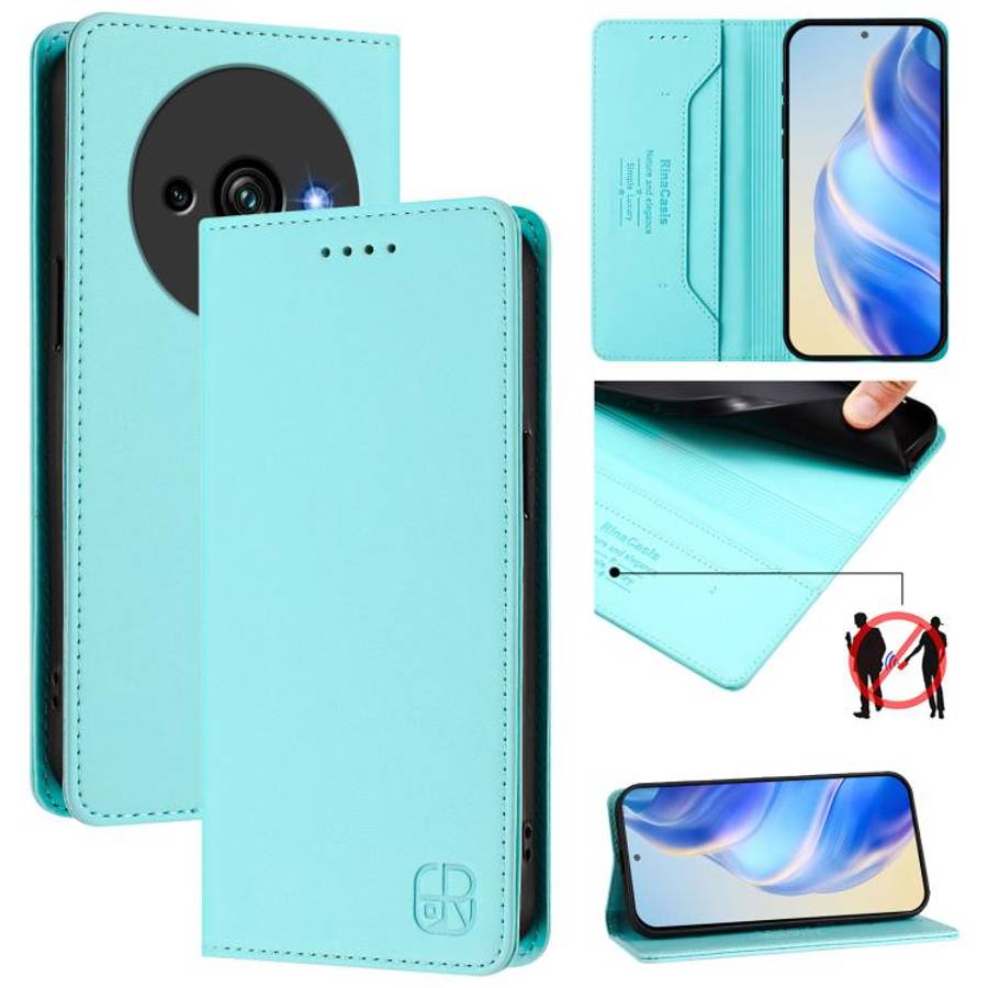 For Oukitel C59 / C59 Pro RC01 Dual-Folded Magnetic Suction RFID Leather Phone Case(Mint Green)