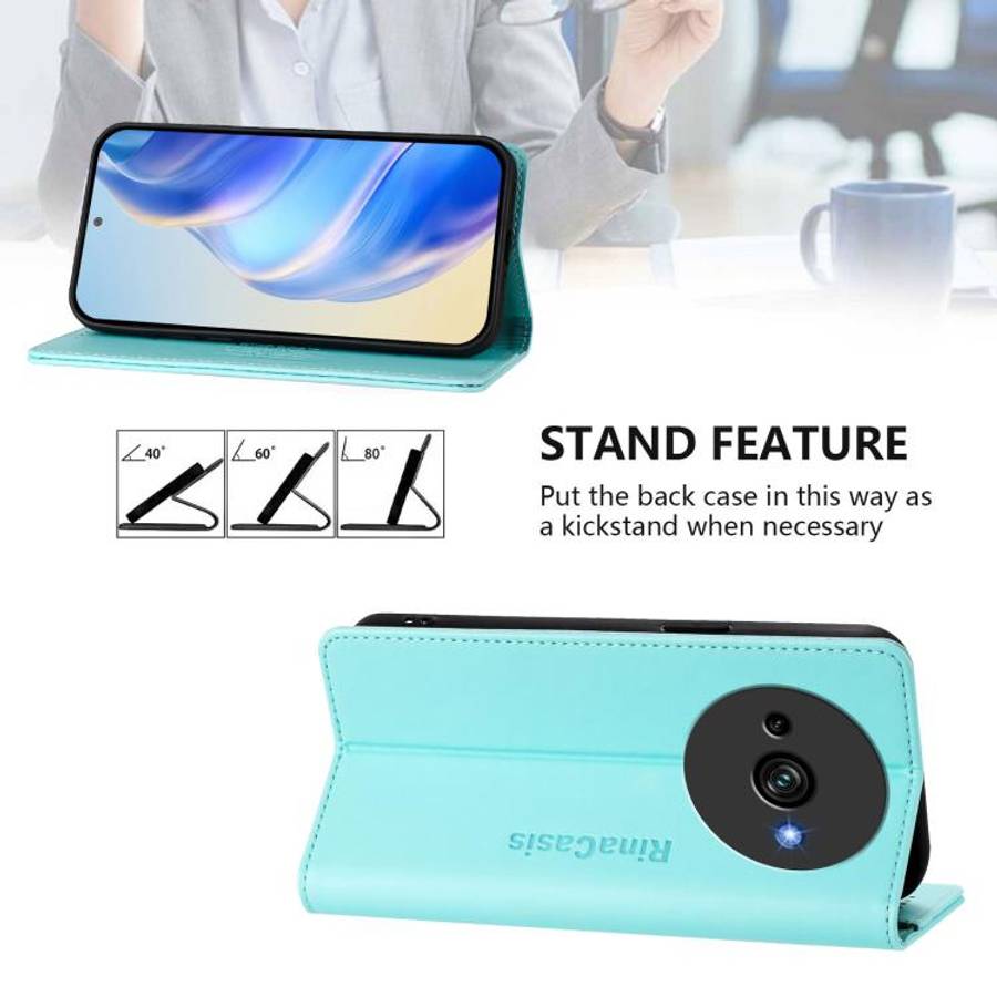 For Oukitel C59 / C59 Pro RC01 Dual-Folded Magnetic Suction RFID Leather Phone Case(Mint Green)