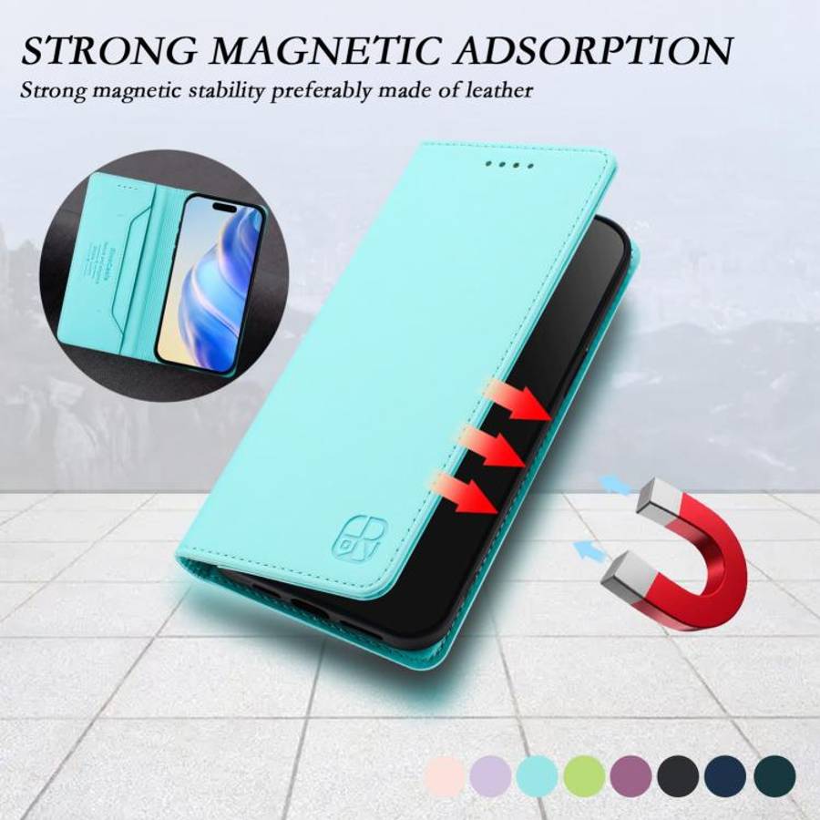 For Oukitel C59 / C59 Pro RC01 Dual-Folded Magnetic Suction RFID Leather Phone Case(Mint Green)