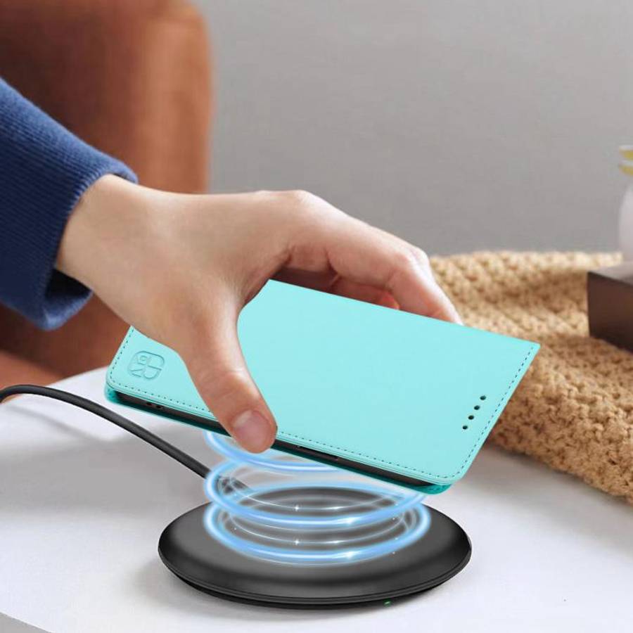 For Oukitel C59 / C59 Pro RC01 Dual-Folded Magnetic Suction RFID Leather Phone Case(Mint Green)
