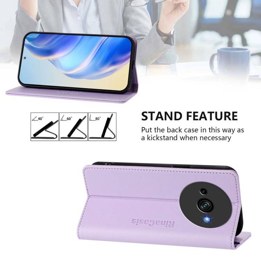 For Oukitel C59 / C59 Pro RC01 Dual-Folded Magnetic Suction RFID Leather Phone Case(Light Purple)