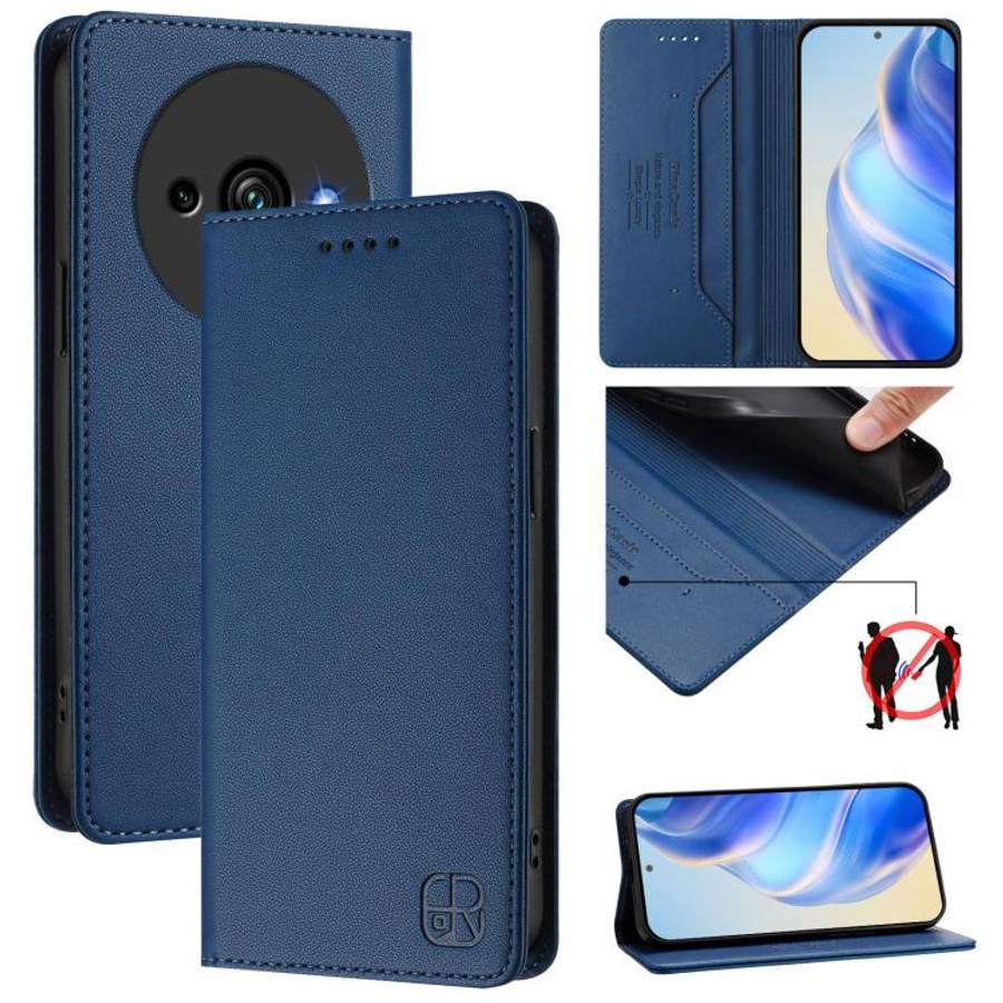 For Oukitel C59 / C59 Pro RC01 Dual-Folded Magnetic Suction RFID Leather Phone Case(Dark Blue)