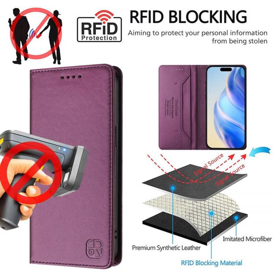 For Oukitel C59 / C59 Pro RC01 Dual-Folded Magnetic Suction RFID Leather Phone Case(Violet)
