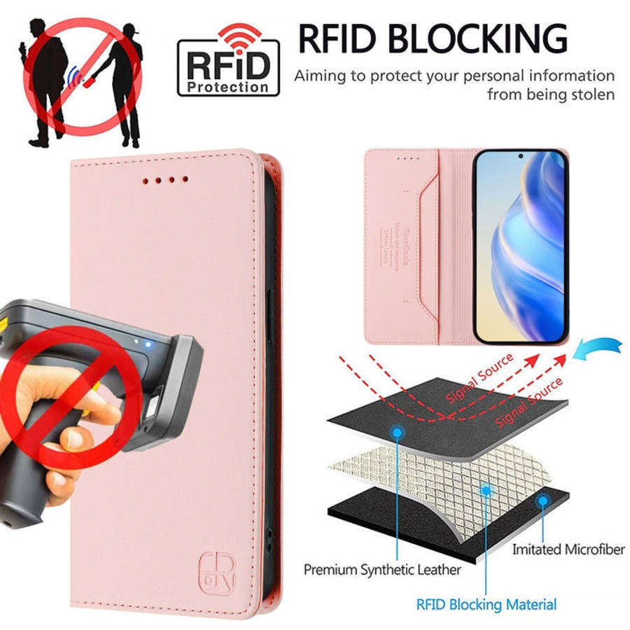 For Blackview A52 / A52 Pro RC01 Dual-Folded Magnetic Suction RFID Leather Phone Case(Pink)