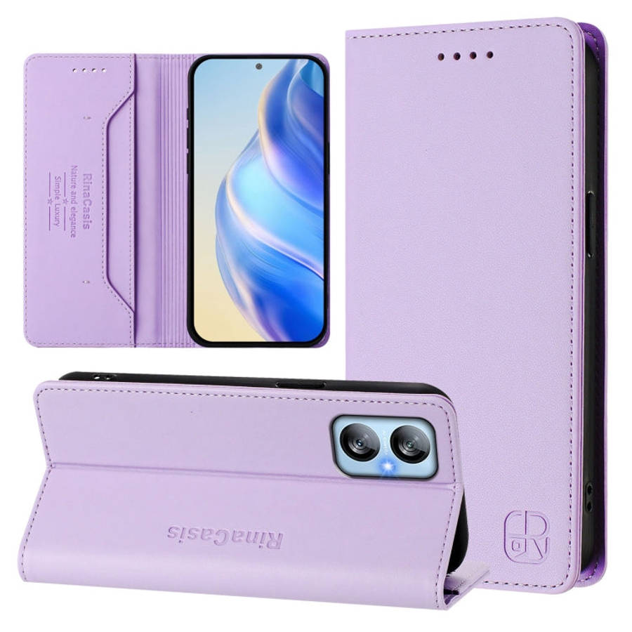For Blackview A52 / A52 Pro RC01 Dual-Folded Magnetic Suction RFID Leather Phone Case(Light Purple)