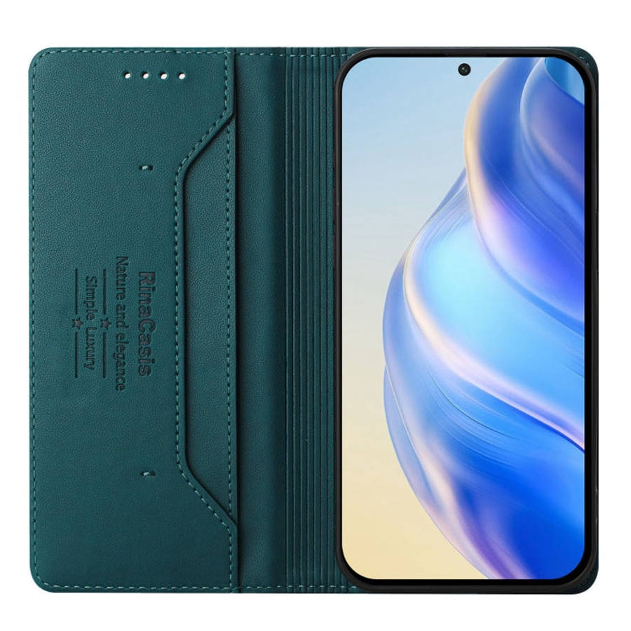 For Blackview A52 / A52 Pro RC01 Dual-Folded Magnetic Suction RFID Leather Phone Case(Dark Green)