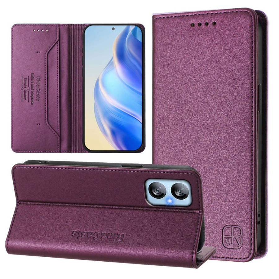 For Blackview A52 / A52 Pro RC01 Dual-Folded Magnetic Suction RFID Leather Phone Case(Violet)