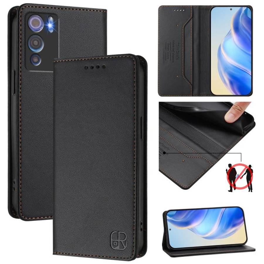 For Doogee N60 Pro RC01 Dual-Folded Magnetic Suction RFID Leather Phone Case(Black)