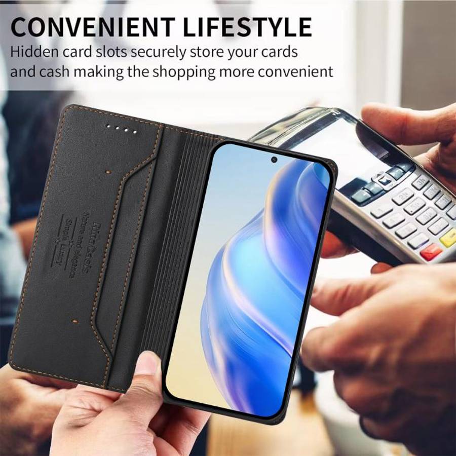 For Doogee N60 Pro RC01 Dual-Folded Magnetic Suction RFID Leather Phone Case(Black)