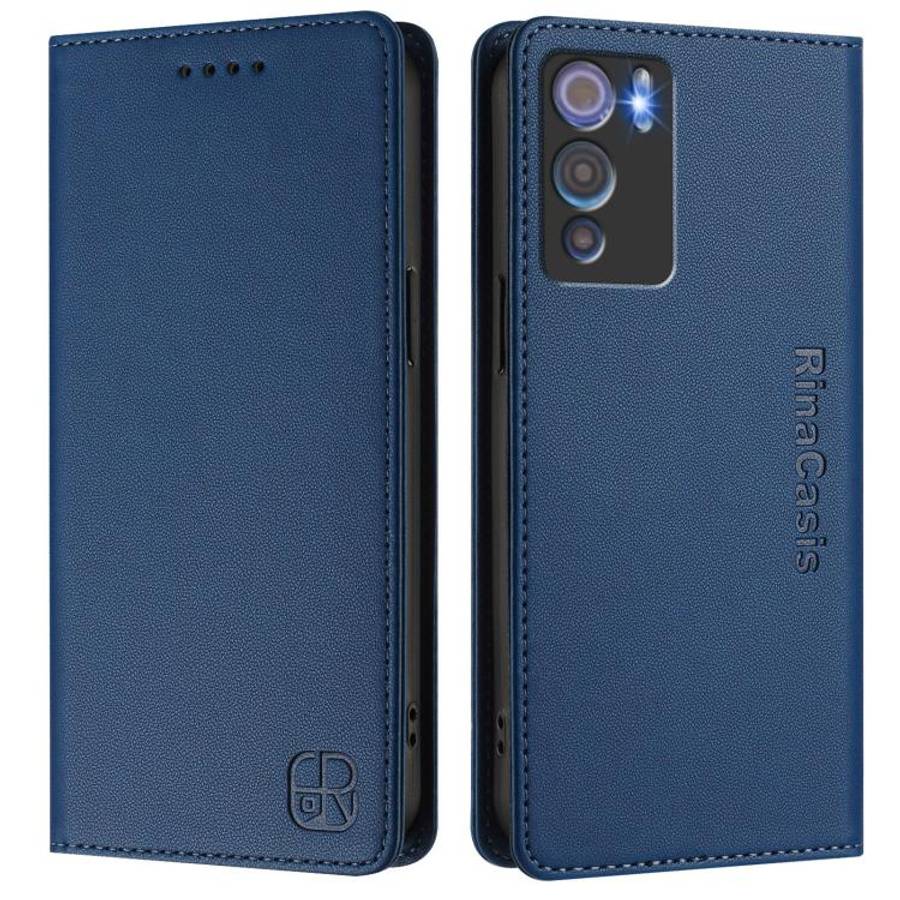 For Doogee N60 Pro RC01 Dual-Folded Magnetic Suction RFID Leather Phone Case(Dark Blue)