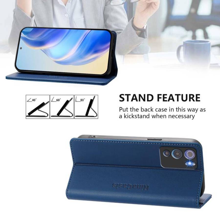For Doogee N60 Pro RC01 Dual-Folded Magnetic Suction RFID Leather Phone Case(Dark Blue)